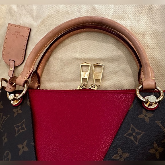 Louis Vuitton Monogram Canvas Red Leather V Tote Two-Way Handbag Purse - Picture 14 of 15